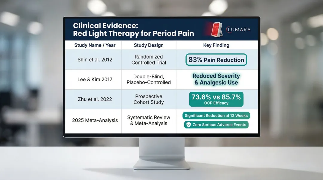 Red light therapy clinical trial results comparison table four key studies
