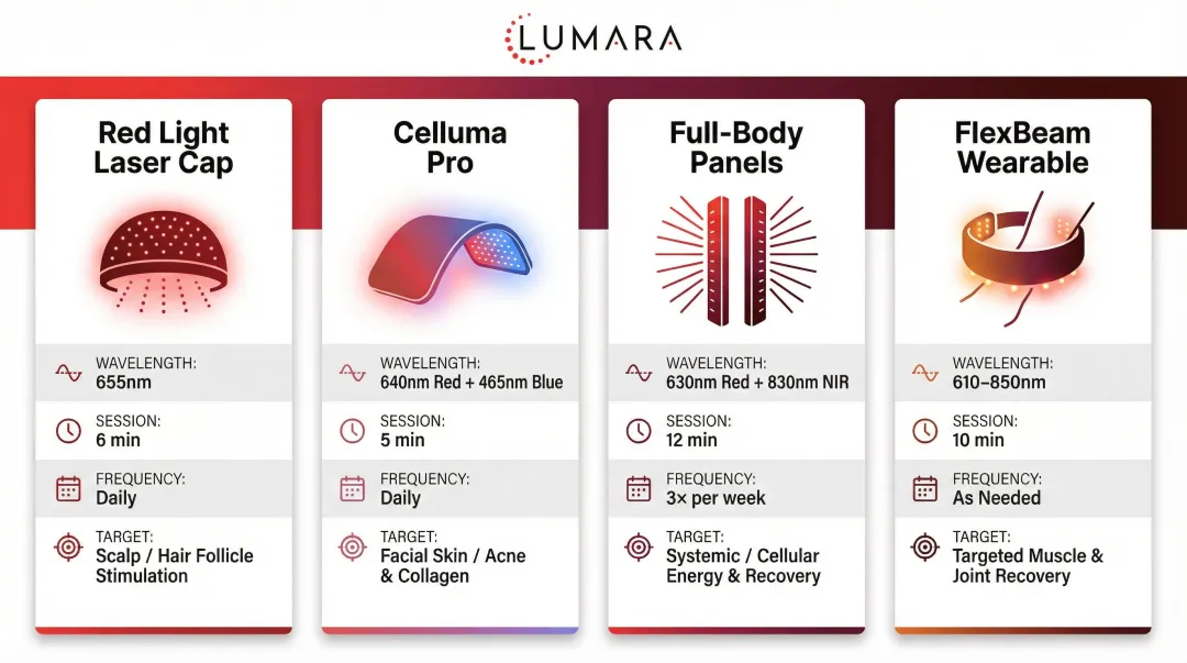 Bryan Johnson four red light therapy devices protocol comparison chart