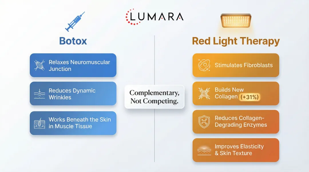 Botox versus red light therapy skin benefits comparison infographic