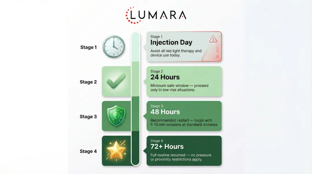 Red light therapy safe reintroduction timeline after Botox injection steps