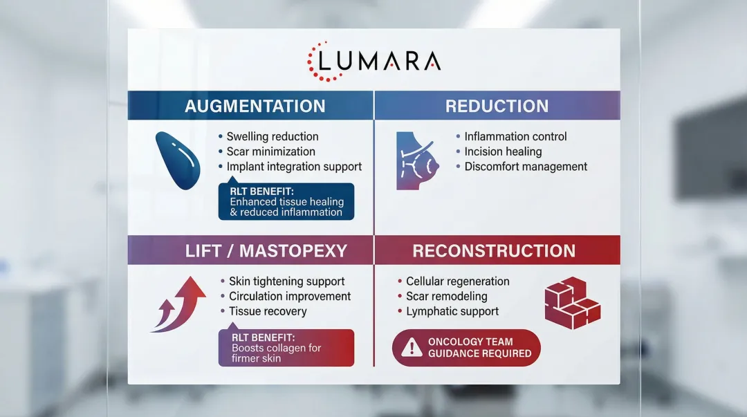 Breast surgery type RLT application guide augmentation reduction lift reconstruction comparison chart