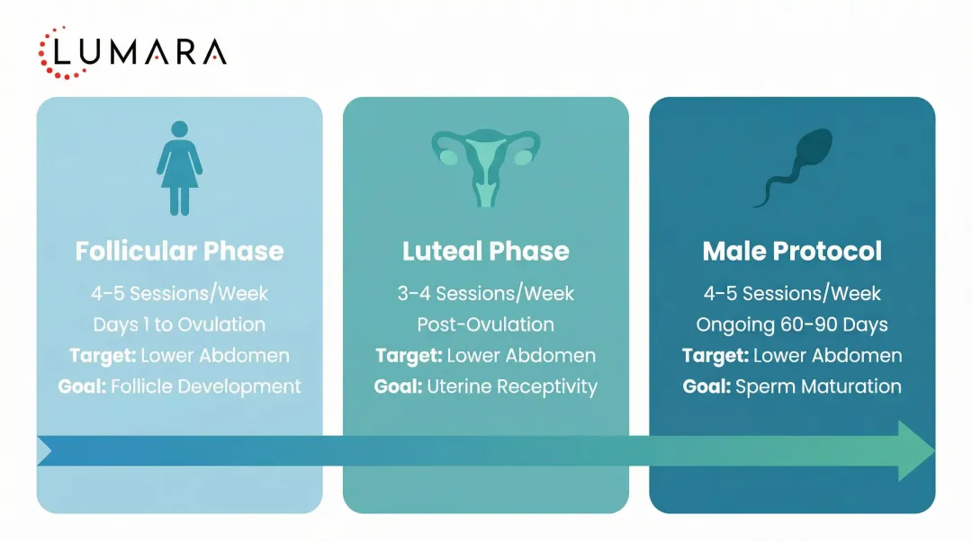 Red light therapy fertility cycle protocol phases frequency and session targets overview
