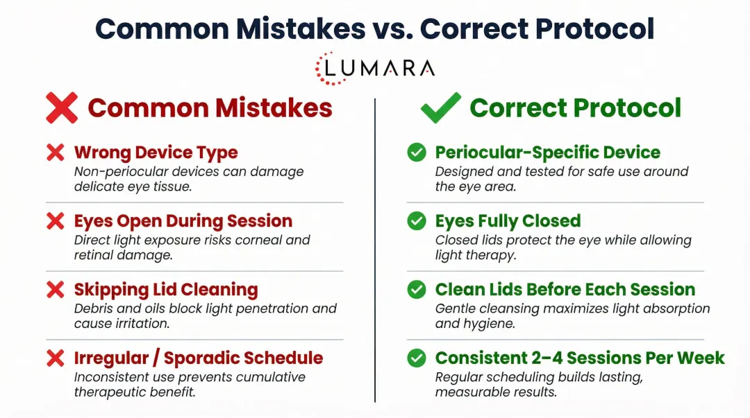 Common red light therapy dry eye mistakes versus correct protocol best practices checklist