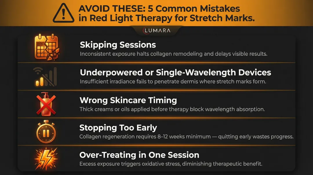 Five common red light therapy mistakes that stall stretch mark treatment progress