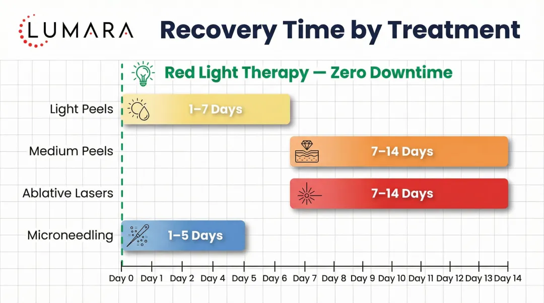 Skincare treatment downtime comparison from light peels to ablative laser resurfacing