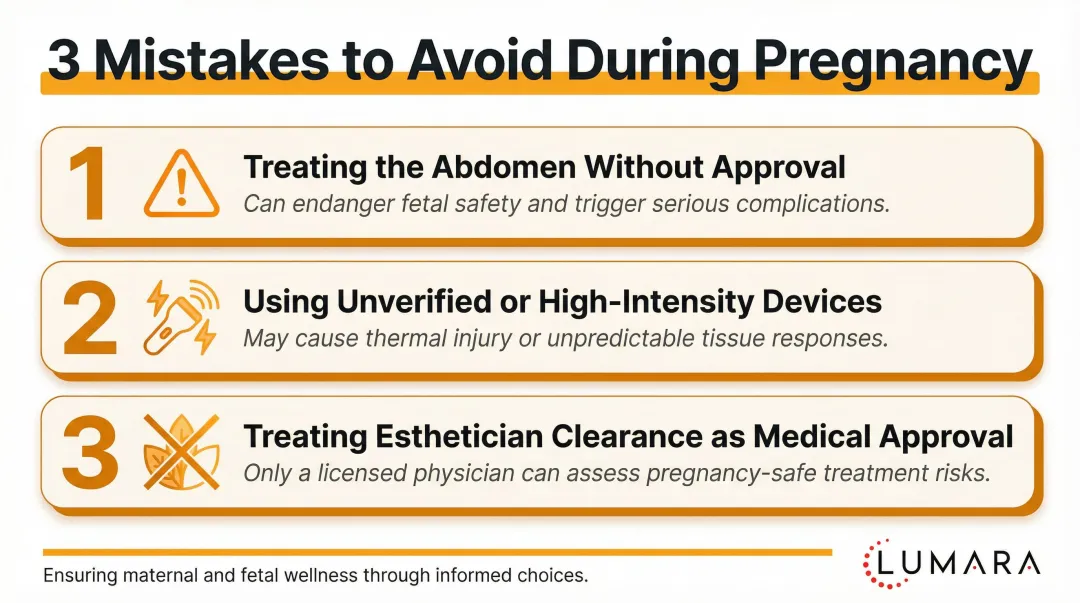 Three common red light therapy pregnancy safety mistakes to avoid infographic