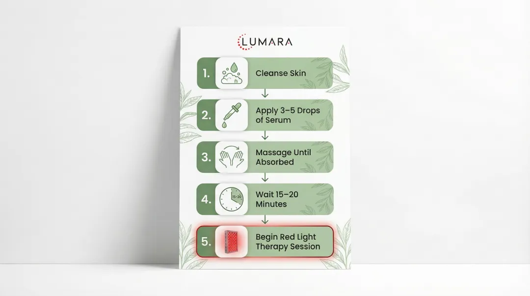 5-step green tea serum application protocol before red light therapy session