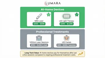 Lumara VISO LED Mask full-face 660nm coverage compared to point-by-point laser device approach