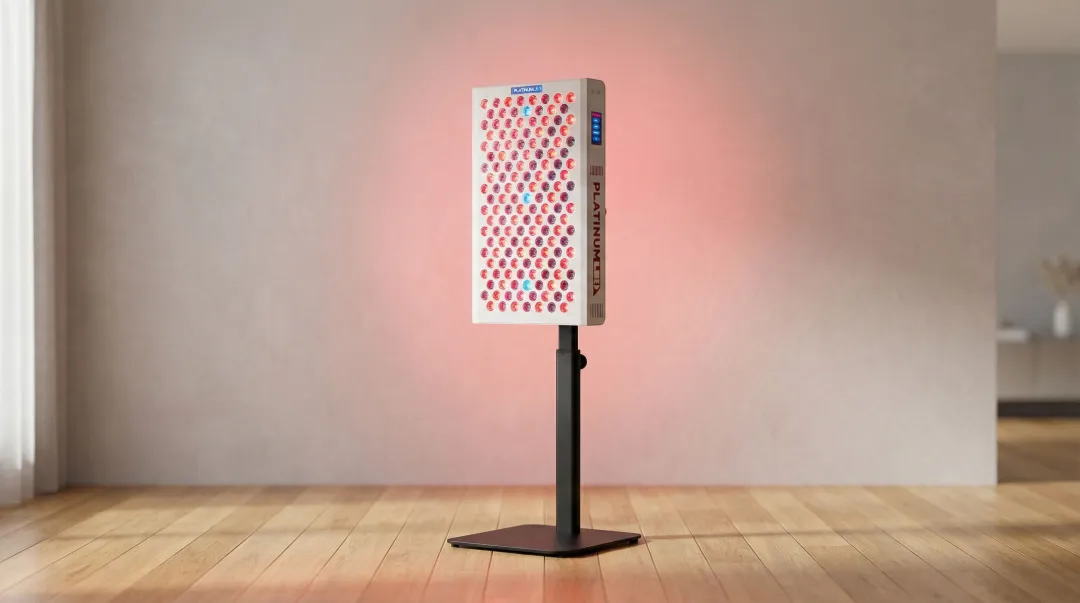PlatinumLED BIOMAX multi-wavelength red light therapy panel device in use