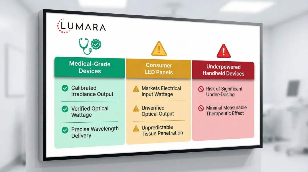 Medical-grade versus consumer red light therapy device quality comparison chart