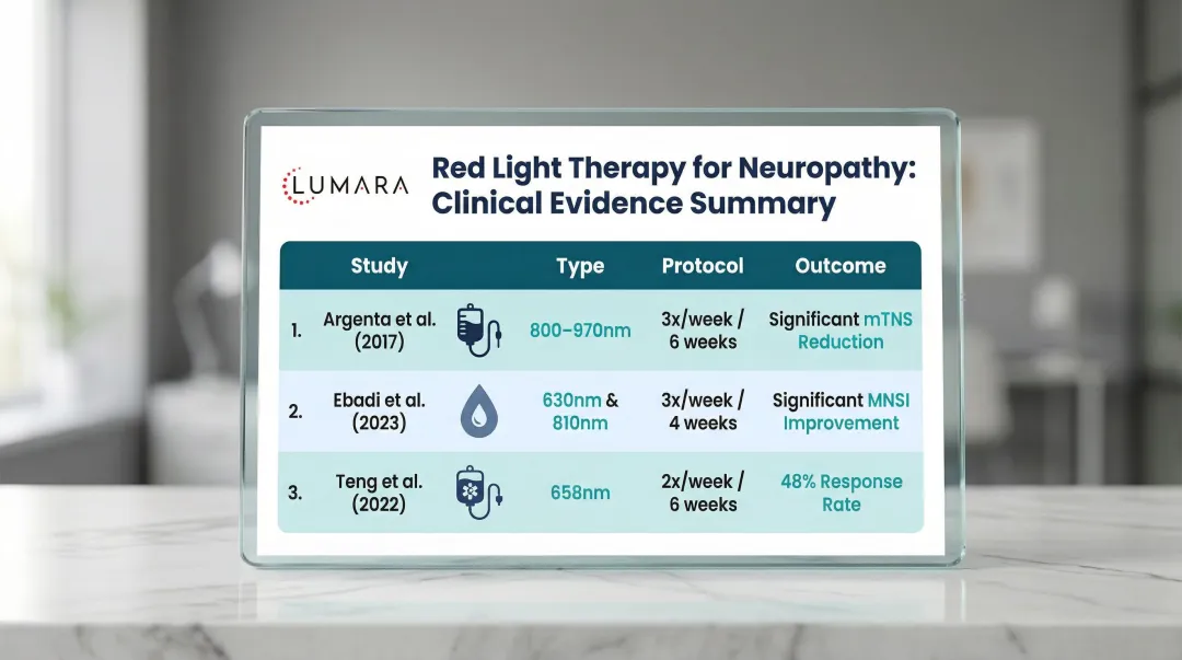 Clinical trial results table comparing red light therapy neuropathy study outcomes