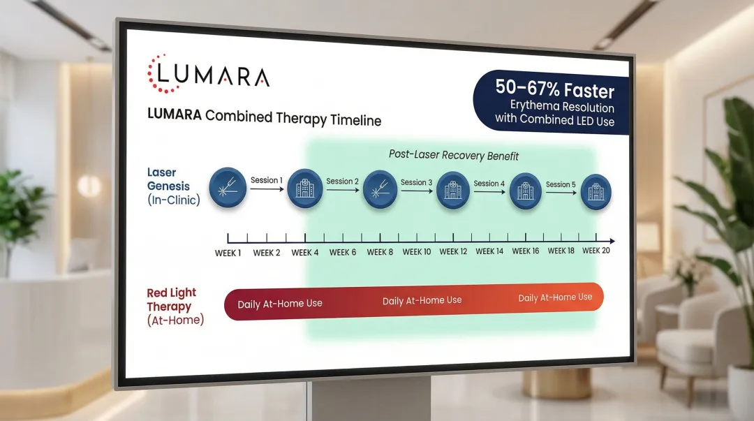 Combined Laser Genesis and red light therapy rosacea treatment protocol timeline