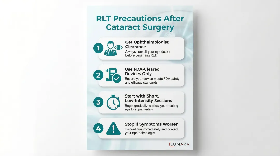 4-step red light therapy safety precautions checklist for post-cataract surgery patients
