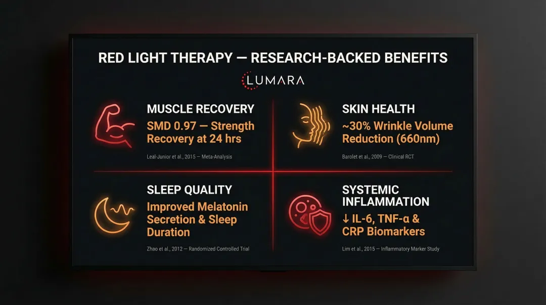 Four red light therapy research-backed benefits with clinical study effect sizes summary