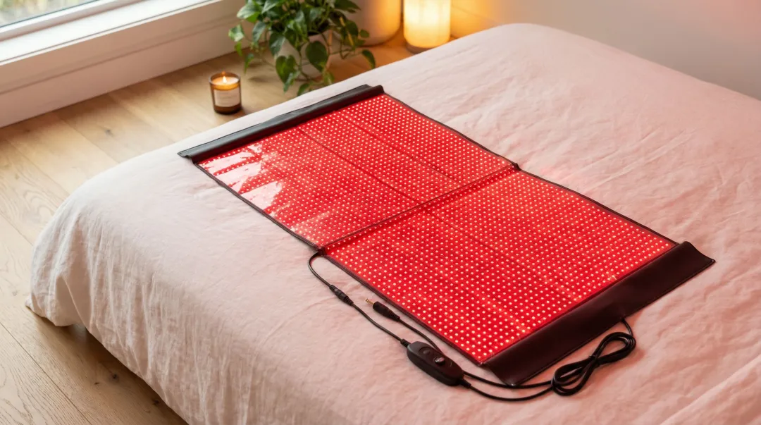 Five red light therapy blankets laid flat showing size and LED panel differences