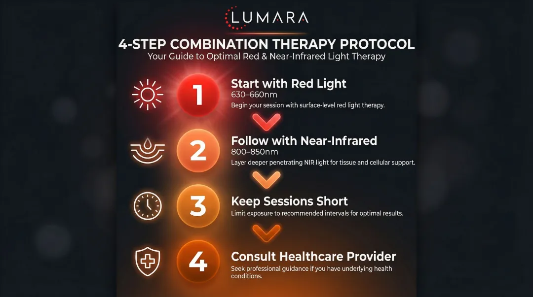 Four-step red light and infrared combination therapy protocol sequence