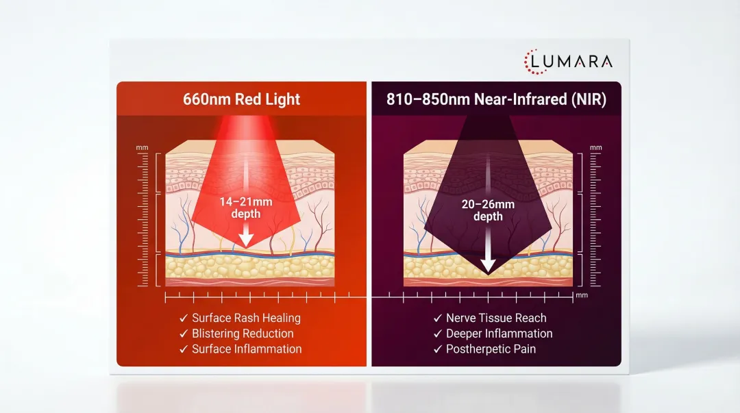 Red light therapy wavelength depth penetration comparison 660nm versus 850nm near-infrared