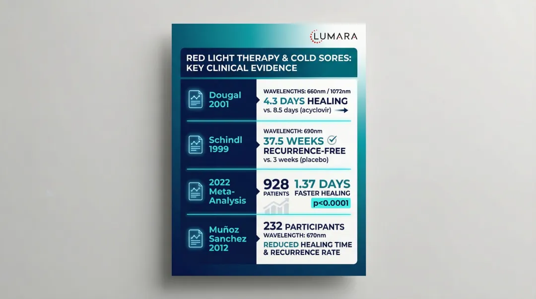 Four landmark clinical studies red light therapy cold sore healing results summary