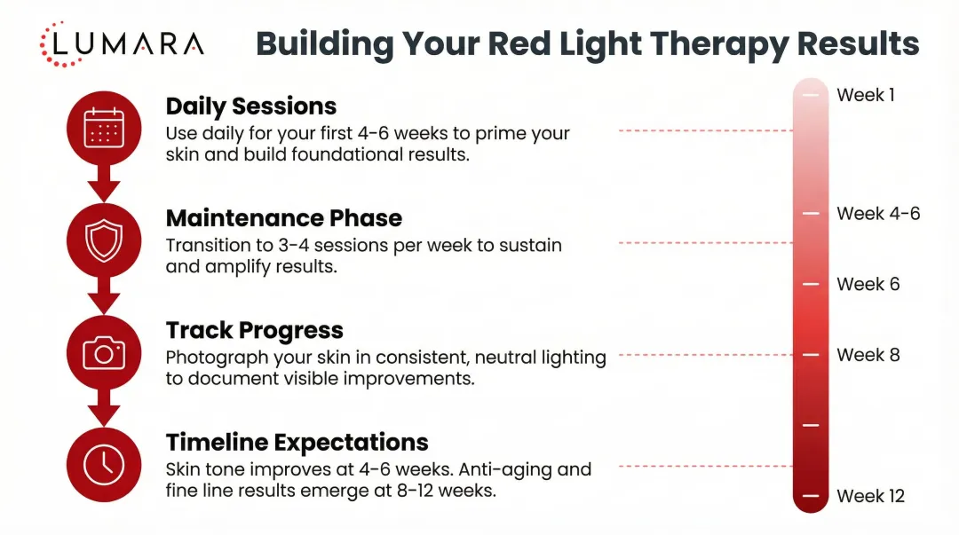 4-step red light therapy routine process for building visible skin results over time