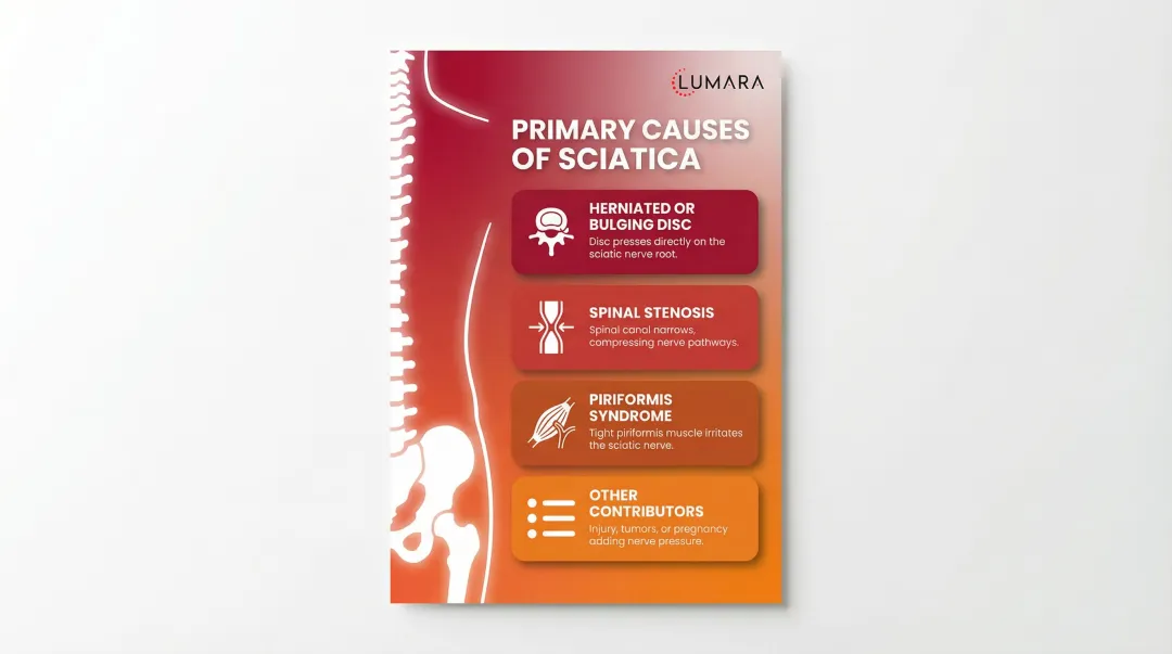 Four common causes of sciatica nerve compression illustrated infographic