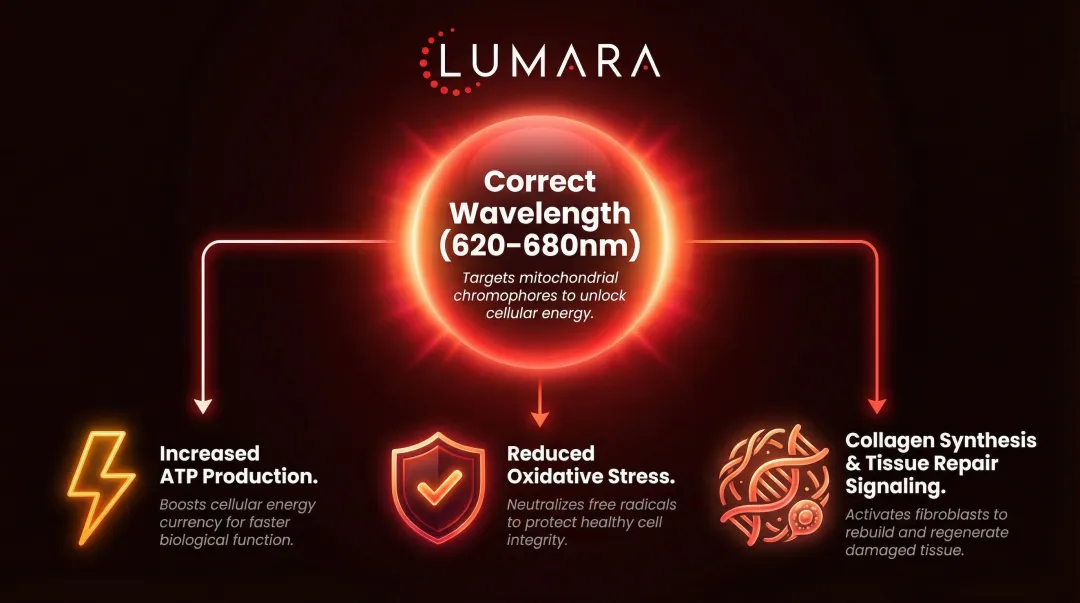 Three cellular responses triggered by red light therapy wavelength on mitochondria