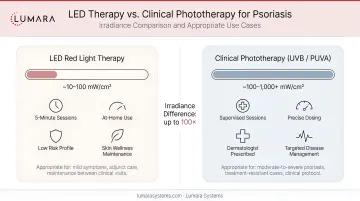 LED therapy versus clinical phototherapy for psoriasis: irradiance comparison and appropriate use cases