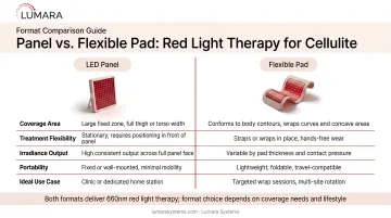 Red light therapy device format comparison for cellulite: panel format versus flexible pad for body coverage