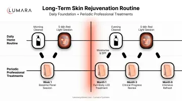 Long-term skin rejuvenation routine: daily foundation plus periodic professional treatments