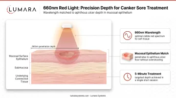 660nm wavelength for canker sore treatment: tissue penetration matching aphthous ulcer depth in mucosal epithelium