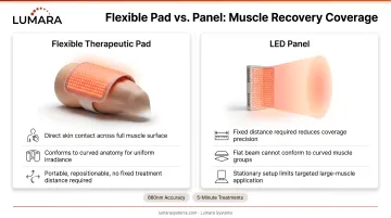 Flexible pad versus panel for muscle recovery: direct contact coverage of large muscle groups versus distance-based panel limitations