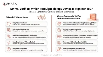 When DIY red light therapy panels make sense versus when a commercial verified device is the better choice