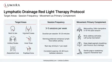 Lymphatic drainage red light therapy protocol: target areas, session frequency, and movement as primary complement