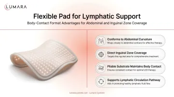 Flexible pad for lymphatic support: body contact format advantages for abdominal and inguinal zone coverage