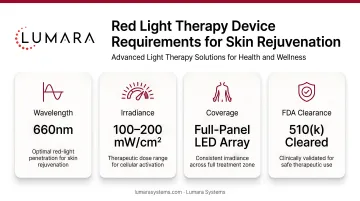 Red light therapy device requirements for skin rejuvenation: wavelength, irradiance, coverage, and FDA clearance