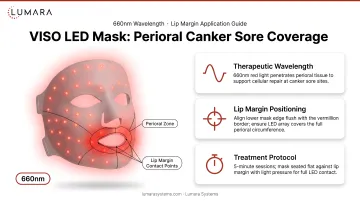 VISO LED Mask for perioral canker sore coverage: 660nm and positioning for lip margin application
