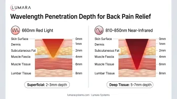Wavelength penetration depth comparison for back pain: 660nm red light versus 810-850nm near-infrared