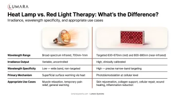Heat lamp versus red light therapy device: irradiance, wavelength specificity, and appropriate use cases