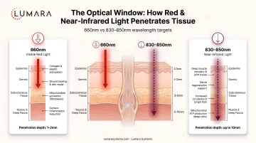 Red and near-infrared light therapy optical window: 660nm and 830-850nm penetration depths and tissue targets