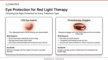 Eye protection types for red light therapy: LED eye inserts versus phototherapy goggles and when each is required