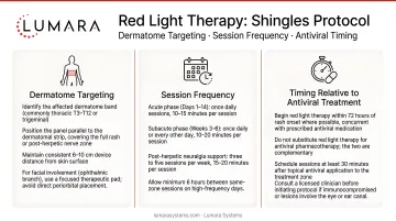 Red light therapy shingles protocol: dermatome targeting, session frequency, timing relative to antiviral treatment