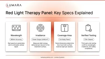 Red light therapy panel key specs explained: wavelength, irradiance, coverage area, and verified testing