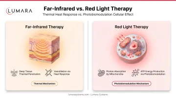 Far-infrared versus red light therapy mechanism comparison: thermal heat response versus photobiomodulation cellular effect