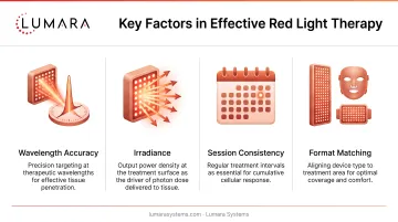 Key factors in effective red light therapy: wavelength accuracy, irradiance, session consistency, and format matching