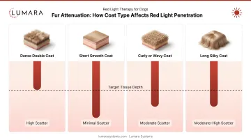 Fur attenuation chart: how different coat types affect light penetration in red light therapy for dogs