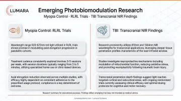 Emerging photobiomodulation research: myopia control RLRL trials and TBI transcranial NIR findings