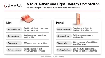 Mat versus panel comparison: delivery method, coverage, wavelengths, and best applications