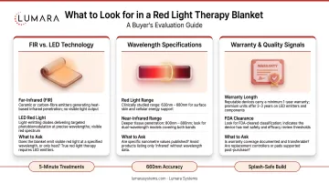 What to look for when evaluating a red light therapy blanket: FIR versus LED, wavelength specs, and warranty