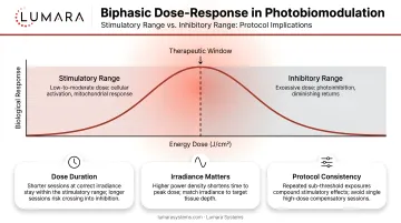 Biphasic dose-response curve in photobiomodulation: stimulatory range versus inhibitory range and practical protocol implications