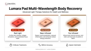 Lumara Pad multi-wavelength body recovery: red, near-infrared, and far-infrared combined for comprehensive coverage