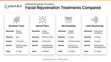 Professional facial rejuvenation treatments: botulinum toxin, fillers, microneedling, and laser resurfacing compared